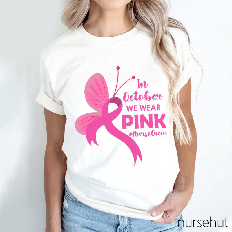 Butterfly Pink Ribbon Nurse T-Shirt