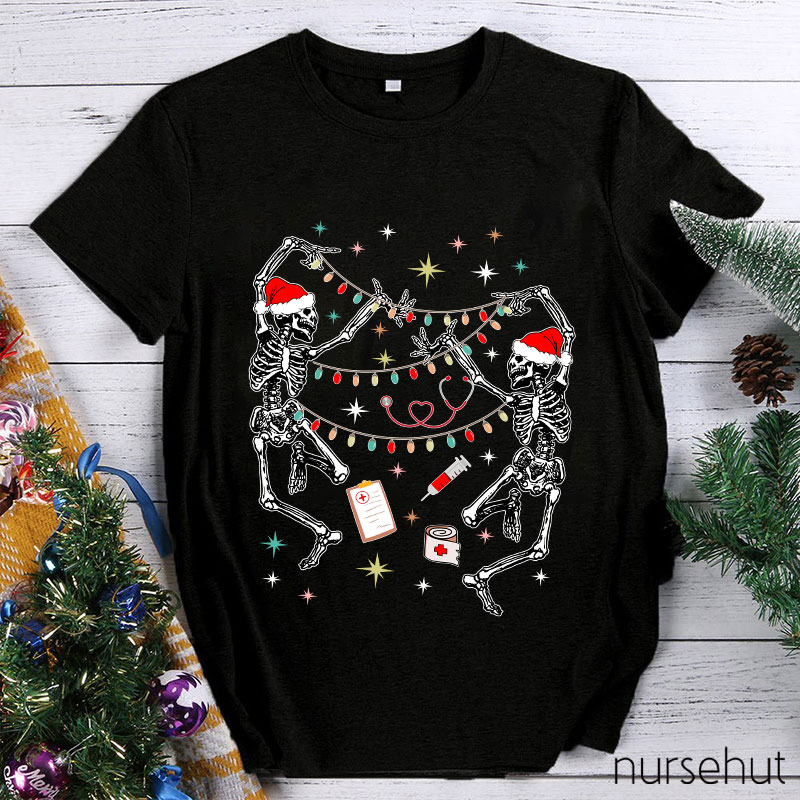 Dancing Skeletons Set Up Christmas Lights Nurse T-Shirt
