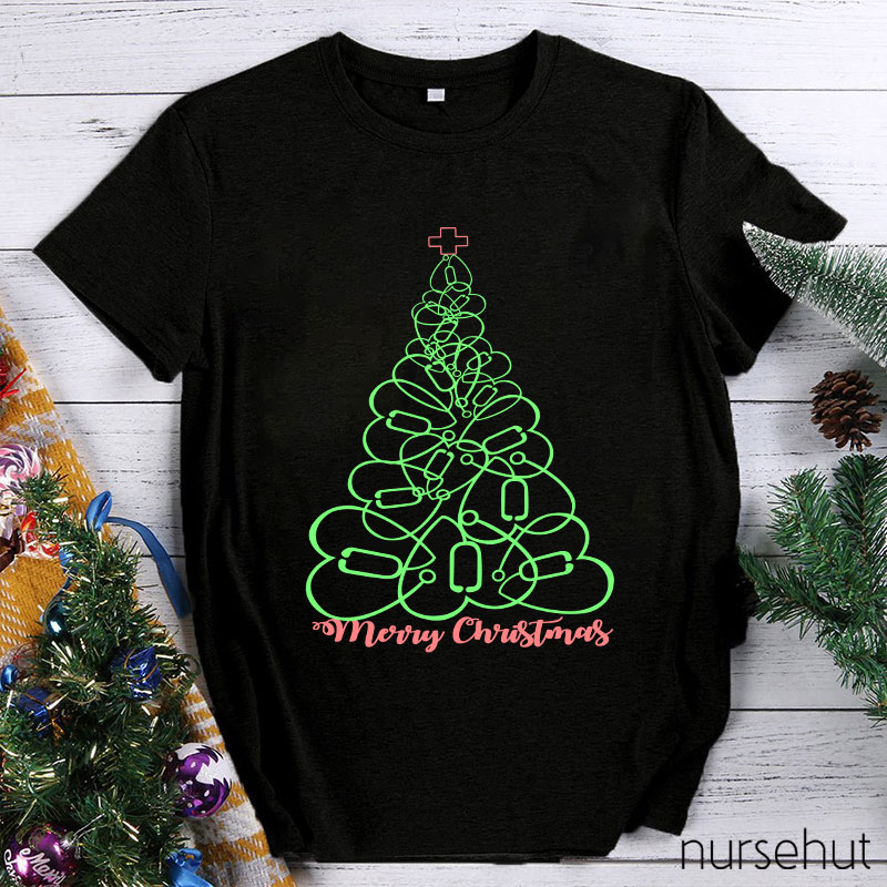 Christmas Tree Made With Stethoscope Nurse T-Shirt