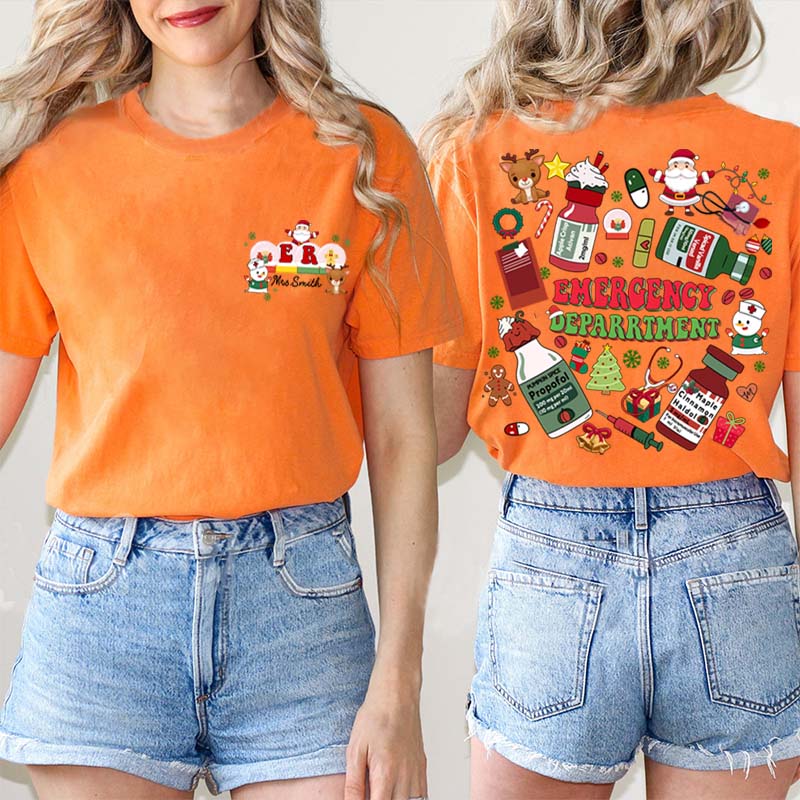 Personalized Where The Magic Of Christmas Happens Nurse Two Sided T-Shirt