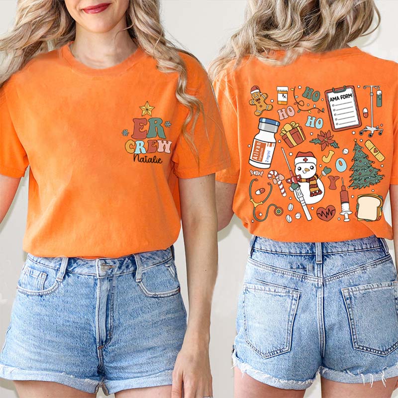 Personalized Ho Ho Ho Christmas Coming Nurse Two Sided T-Shirt