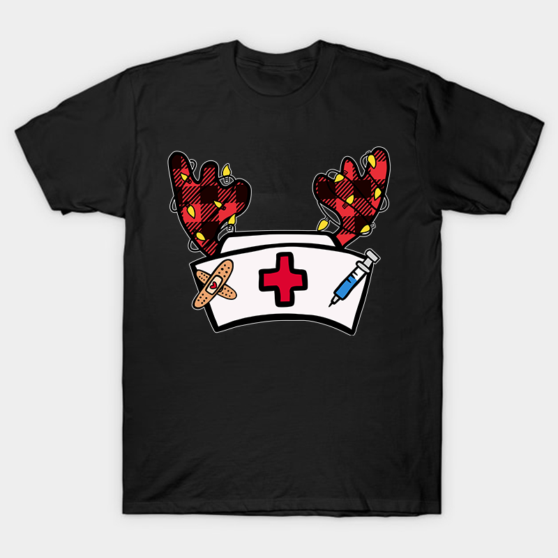 Christmas Elk Nurse Hat Nurse T-Shirt