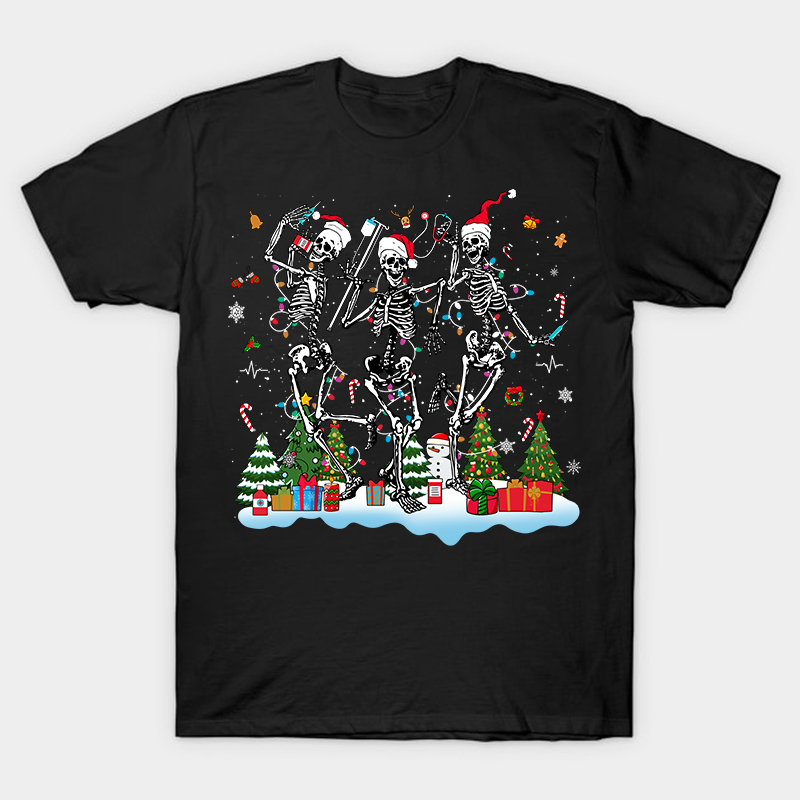 Skeletons Celebrate Christmas Nurse T-Shirt
