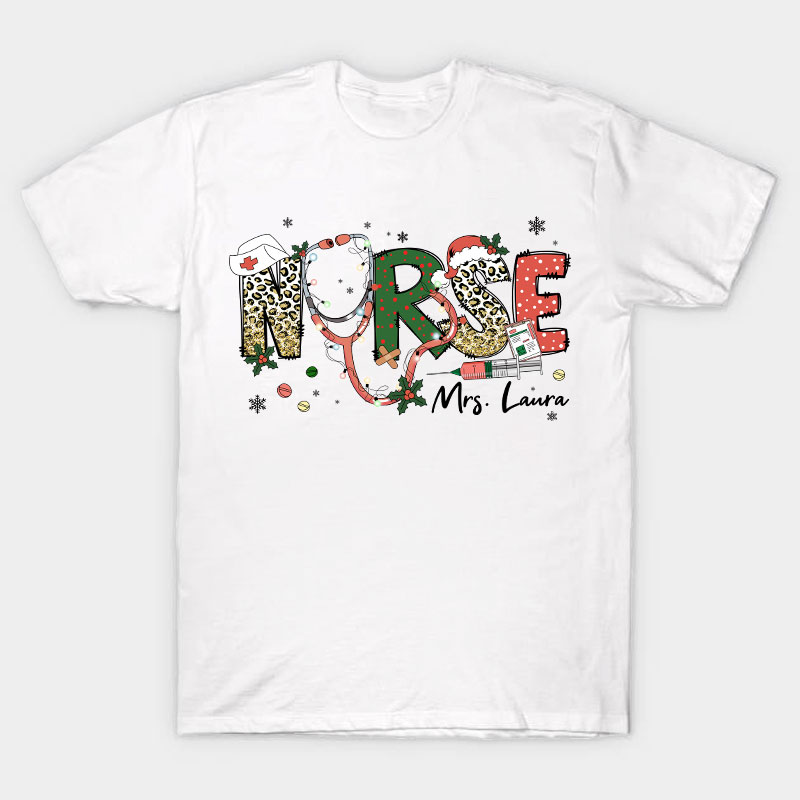Personalized Name Christmas Crew Nurse T-Shirt