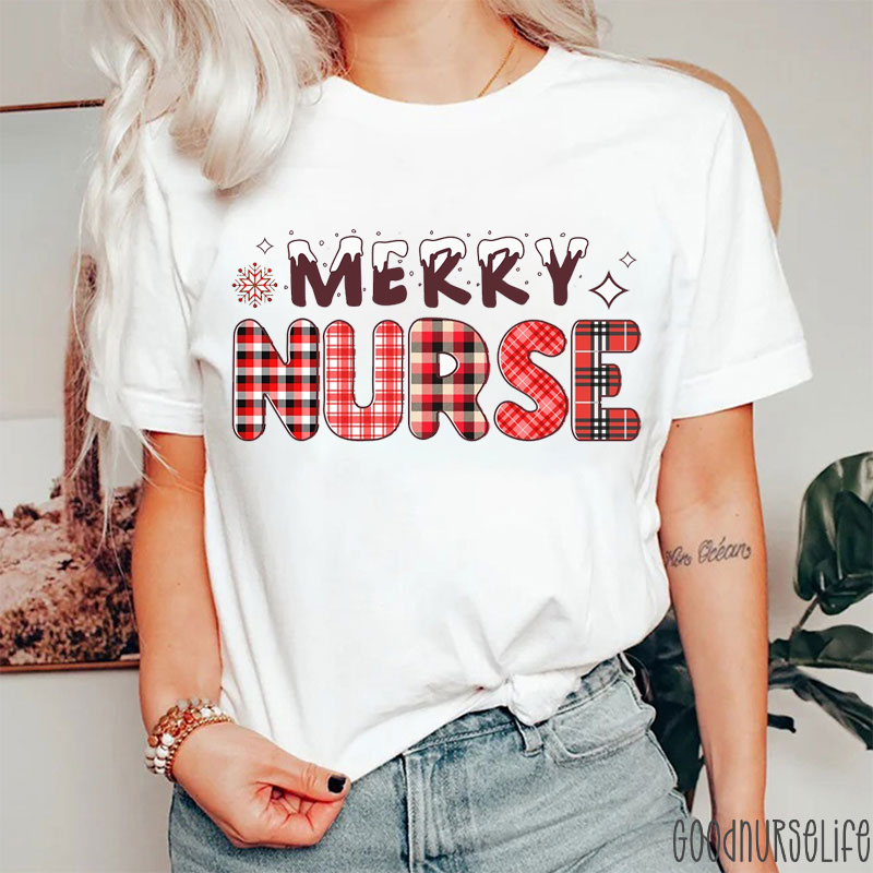Plaid Merry Nurse Christmas T-Shirt