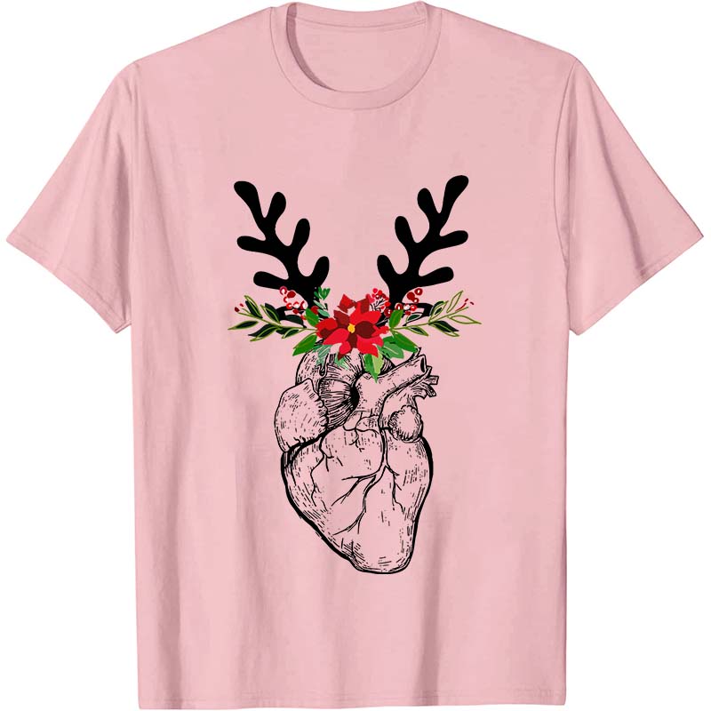 Christmas Deer Heart Nurse T-Shirt