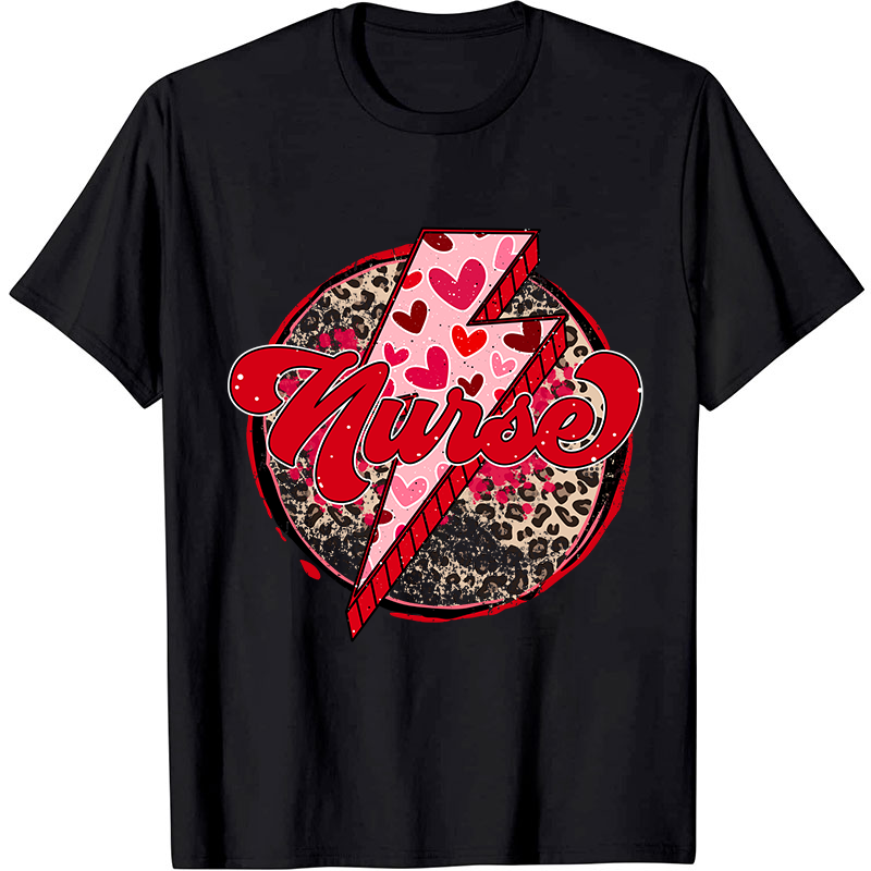 Pink Leopard Lightning Nurse T-Shirt