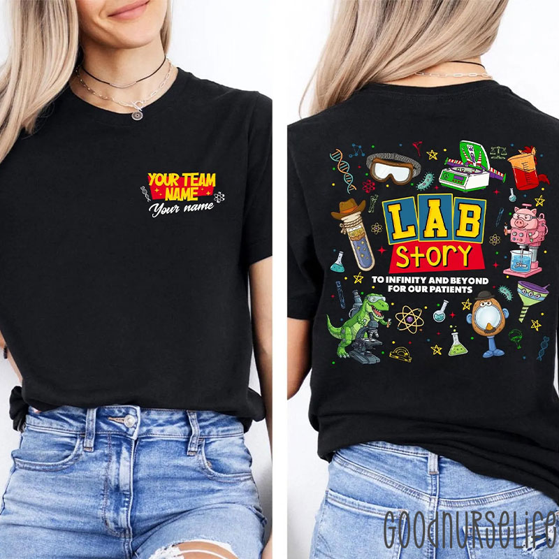 Personalized Team Name And Your Name Lab Story Two Sided T-Shirt