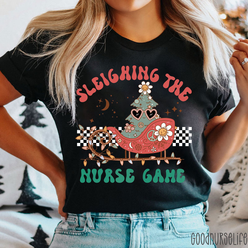 Sleighing The Nurse Game Retro Christmas T-Shirt