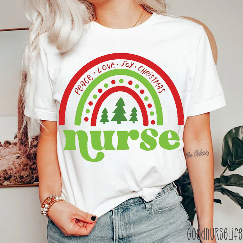 Peace Love Joy Nurse Christmas Rainbow T-Shirt