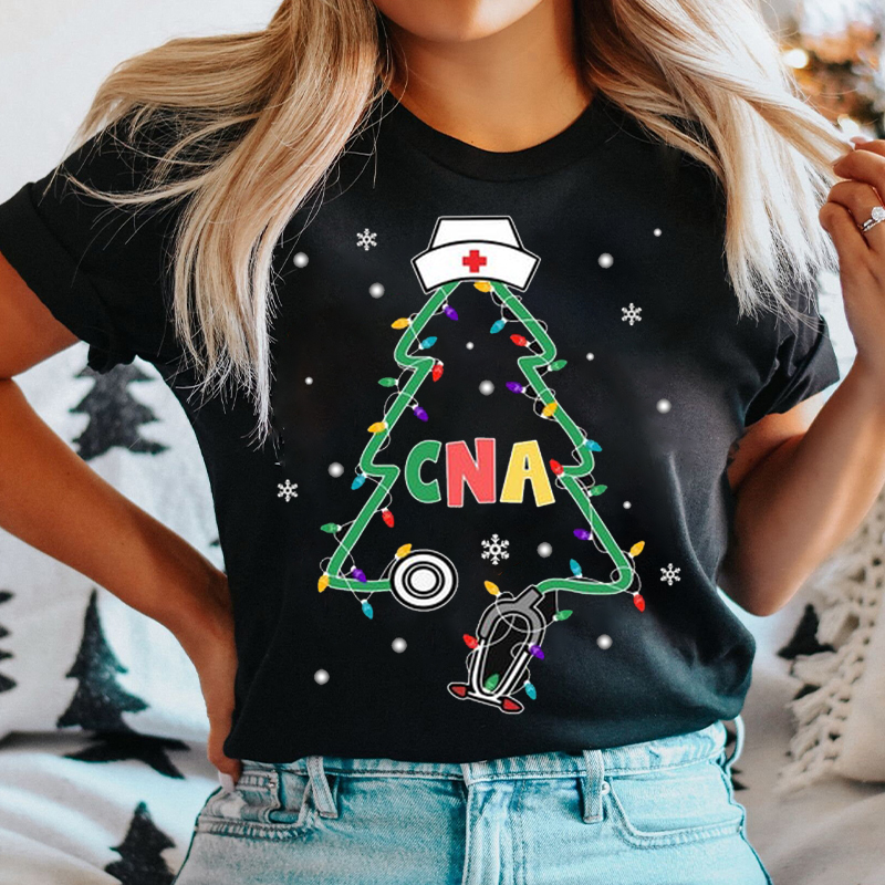 Personalized Stethoscope Christmas Tree Nurse T-Shirt