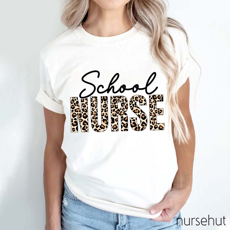 Leopard Print School Nurse T-Shirt