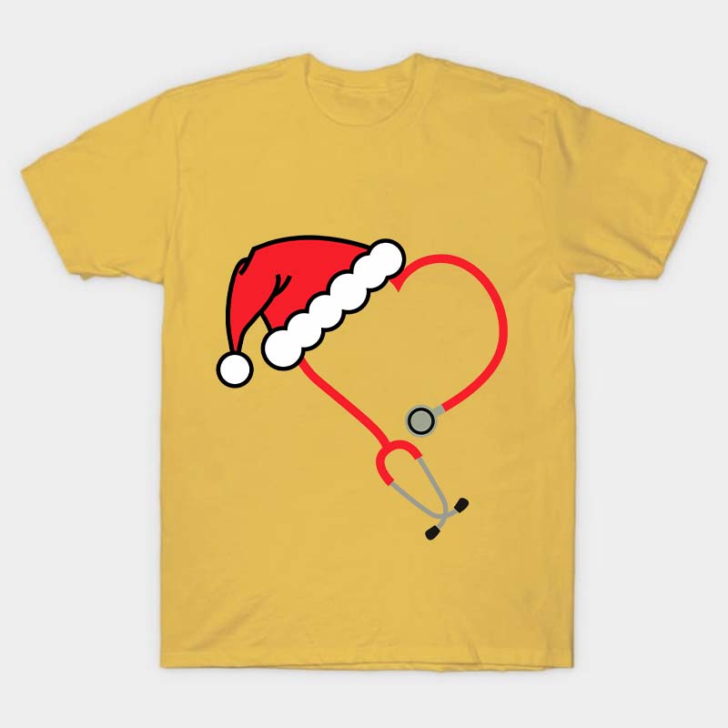 Heart Shaped Stethoscope With Santa Hat Nurse T-Shirt