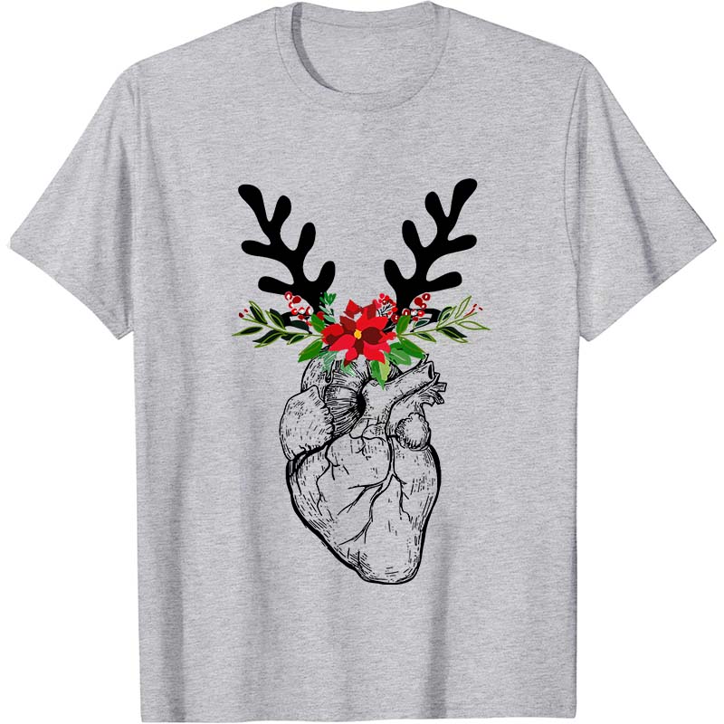 Christmas Deer Heart Nurse T-Shirt
