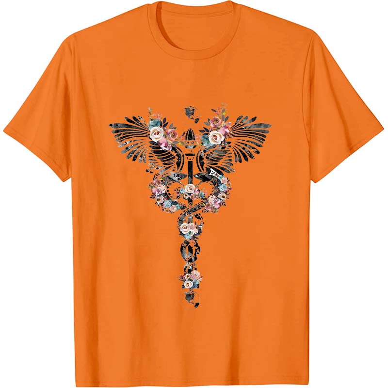 Floral Rod Of Asclepius Nurse T-Shirt