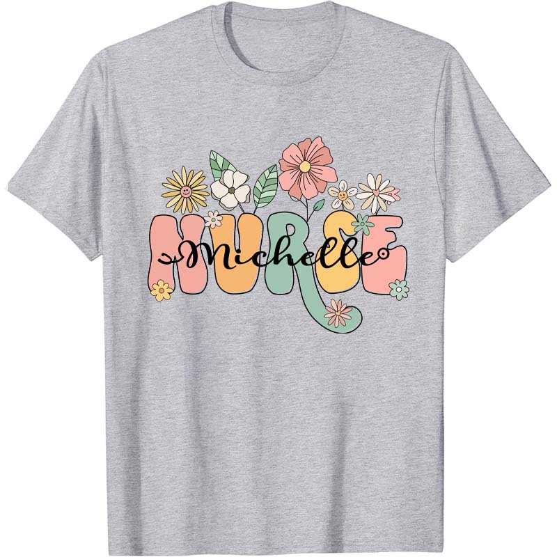 Personalized Name Wildflowers Nurse T-Shirt