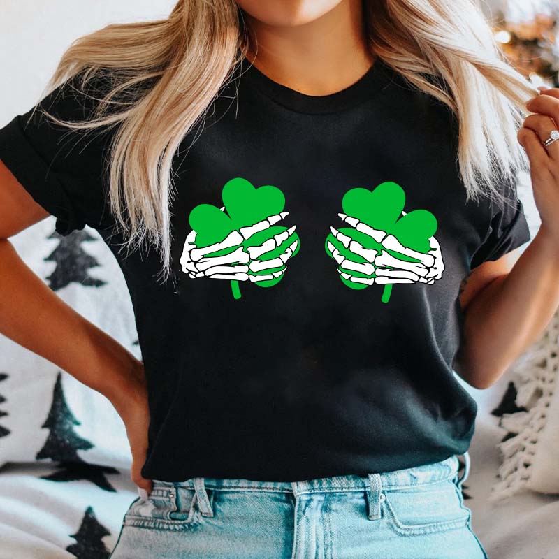 Shamrock Hand Skeleton Nurse T-Shirt