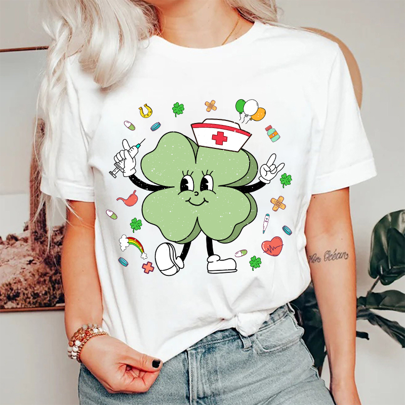 St Patricks Day Cute Clover Nurse T-Shirt
