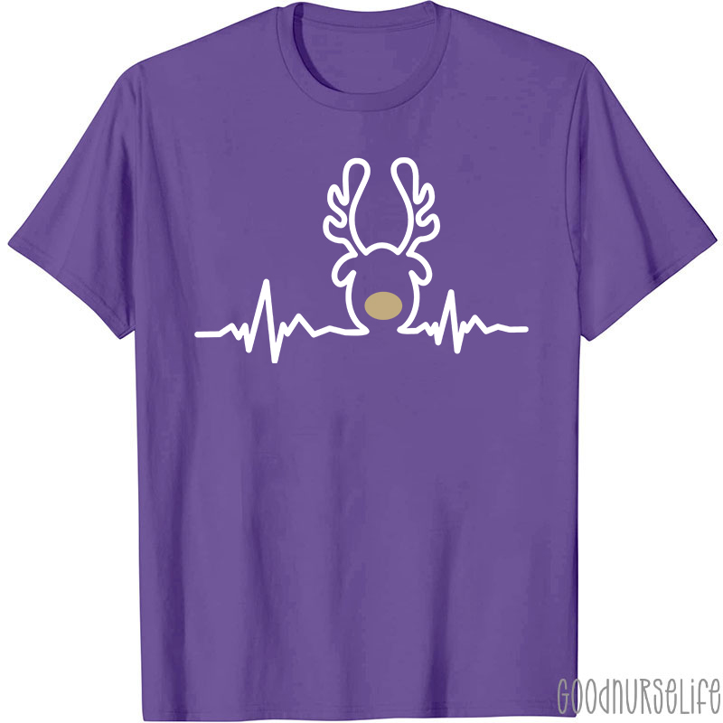 Christmas Heartbeat Reindeer Nurse T-Shirt
