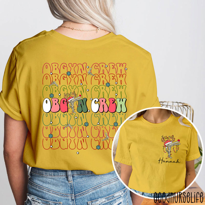 Personalized Christmas Obgyn Crew Nurse Two Sided T-Shirt