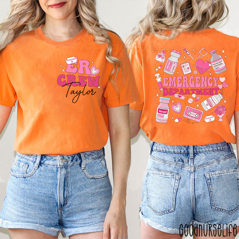 Personalized Emergency Department Valentine Emergency Room Nurse Two Sided T-Shirt