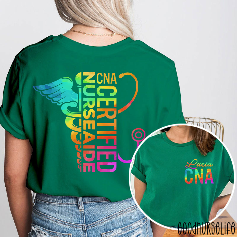 Personalized Name Certified Nurse Aide Nurse Two Sided T-Shirt