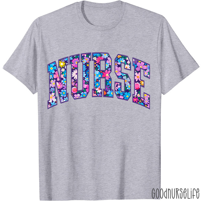 Flower Pattern Floral Nurse T-Shirt