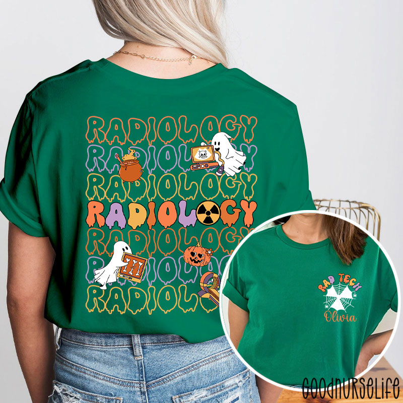Personalized Halloween Spider Web Ghost Radiology Two Sided T-Shirt