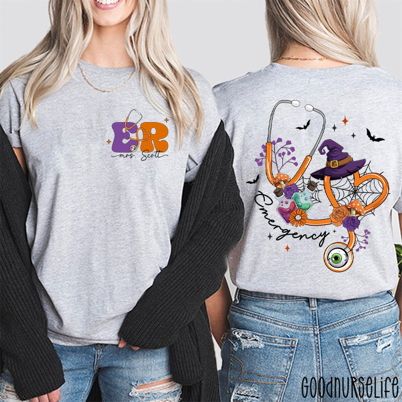 Personalized Halloween Stethoscope Emergency Two Sided T-Shirt