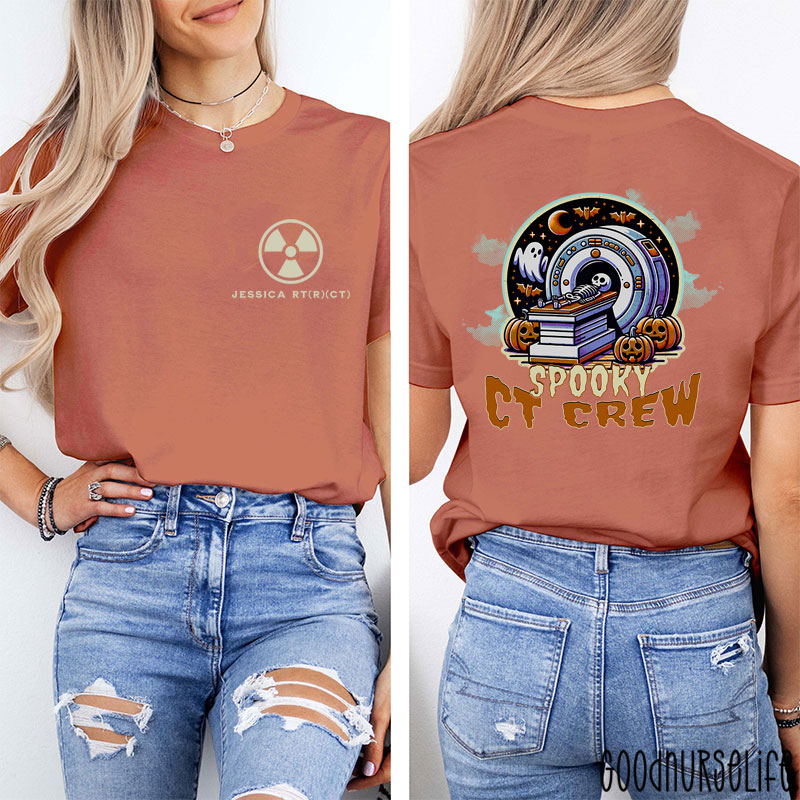 Personalized Halloween Radiology Spooky CT Crew Two Sided T-Shirt