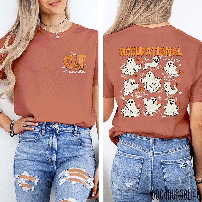 Personalized Halloween Themed Occupational Therapy Ghosts Two Sided T-Shirt