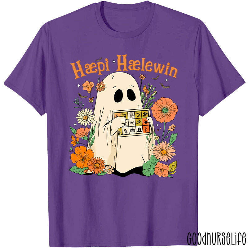 Happy Halloween Ghost With Floral T-Shirt