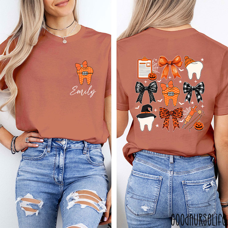 Personalized Halloween Bow Tie And Needle Two Sided T-Shirt