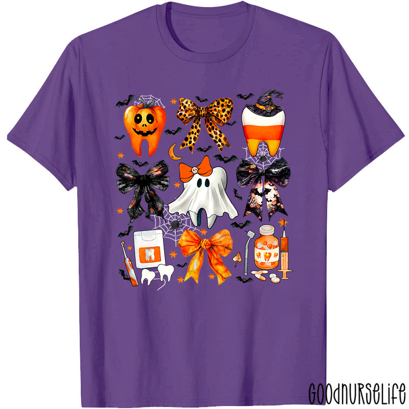 Halloween Spooky Tooth Dental And Bows T-Shirt