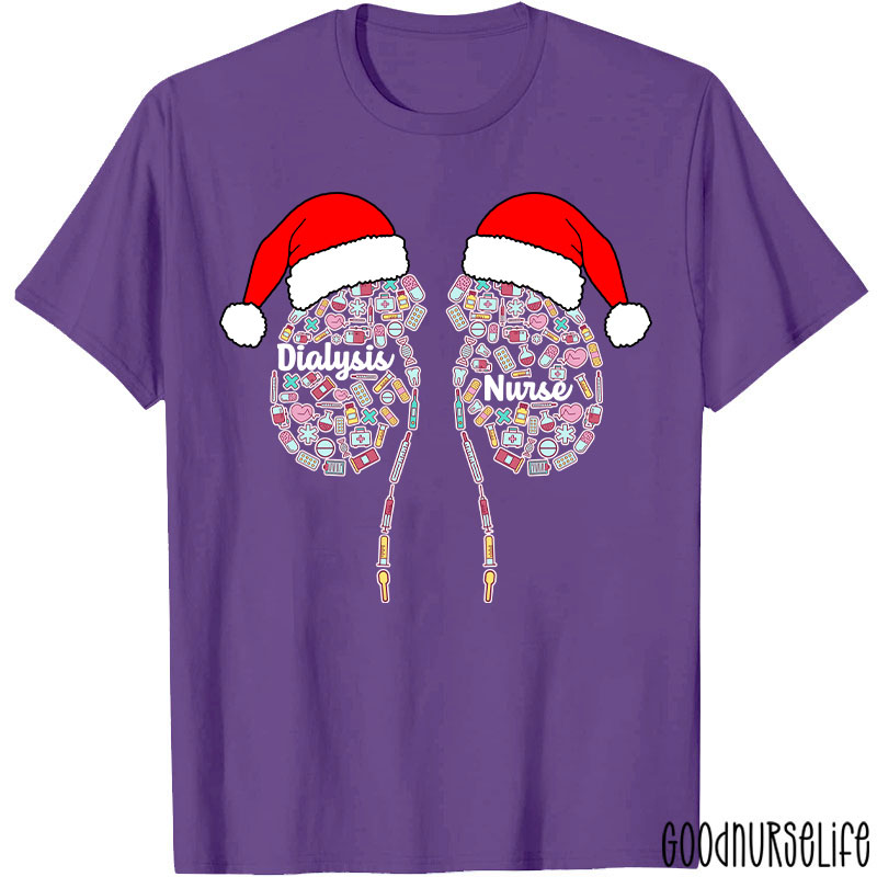 Kidney With Santa Hat Dialysis Nurse T-shirt