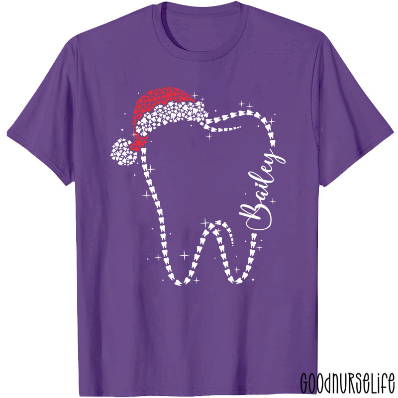 Personalized Festive Tooth Santa Hat T-Shirt