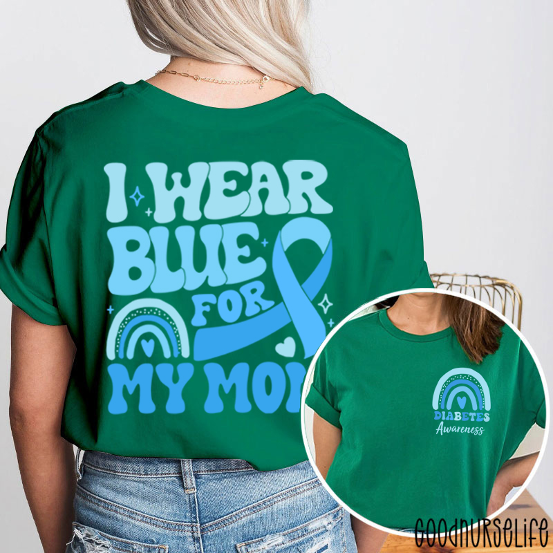 Personalized Diabetes Awareness Blue Rainbow Nurse Two Sided T-Shirt