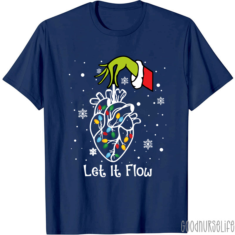 Cardiac Christmas Let It Flow Heart  Nurse T-Shirt