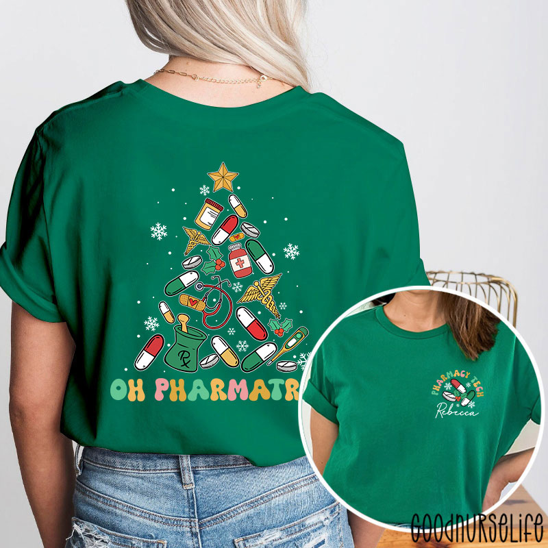 Personalized Oh Pharmatree Festive Medication Tree Two Sided T-Shirt