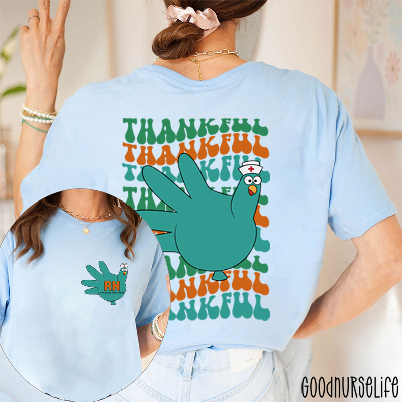 Personalized Thankful Nurse Turkey Nurse Two Sided T-Shirt
