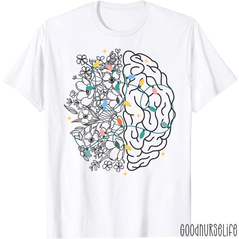Christmas Lights Flowers And Brain Nurse T-shirt