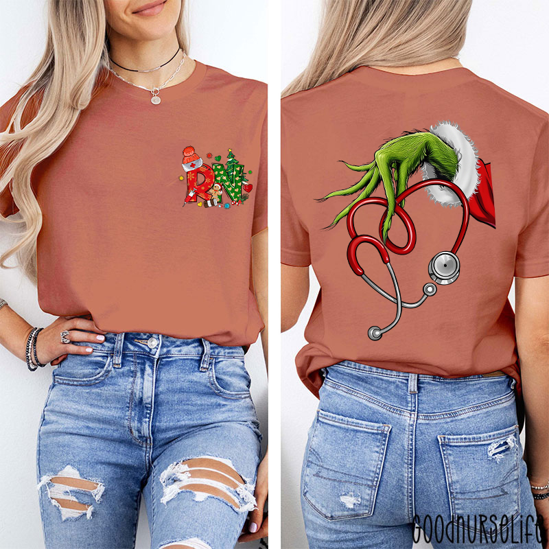 Personalized Hand With Stethoscope Heart Festive Healthcare Nurse Two Sided T-Shirt