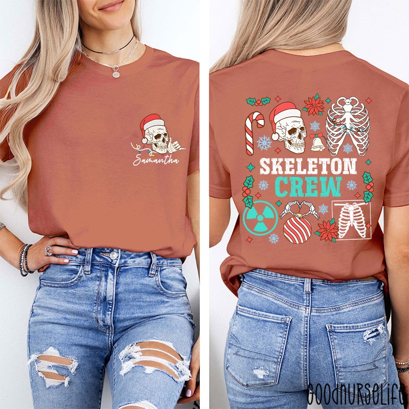 Personalized Name Skeleton Crew Radiology Two Sided T-Shirt