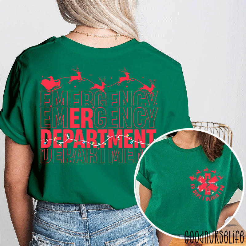 Personalized Christmas Emergency Department Nurse Two Sided T-Shirt
