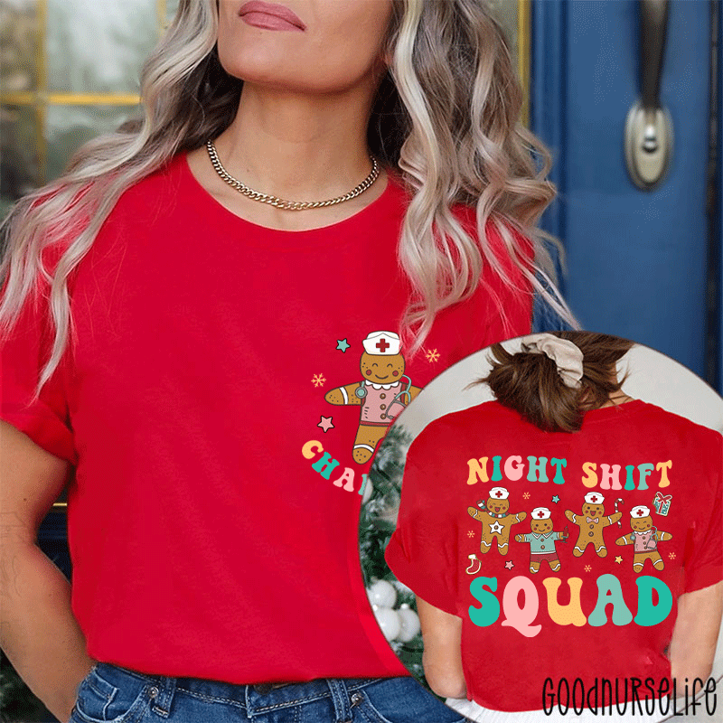 Personalized Night Shift Squad Gingerbread Nurse Two Sided T-Shirt