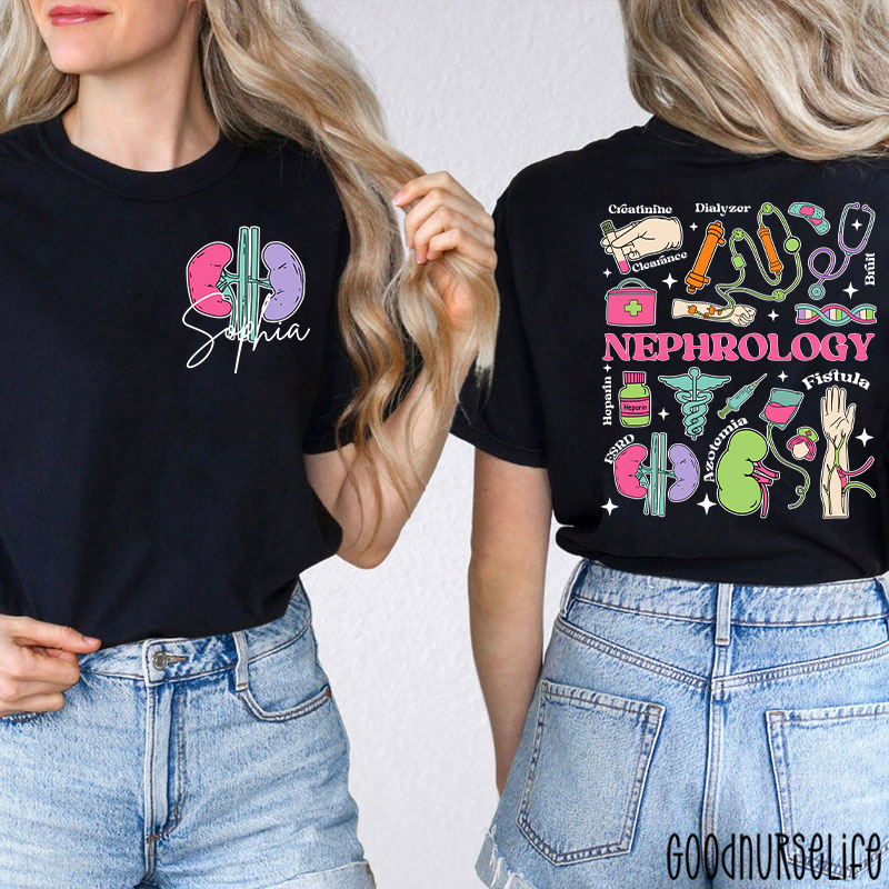 Personalized Name Nephrology Nurse Two Sided T-Shirt