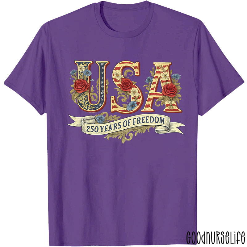 Usa 250 Years Of Freedom Nurse T-Shirt