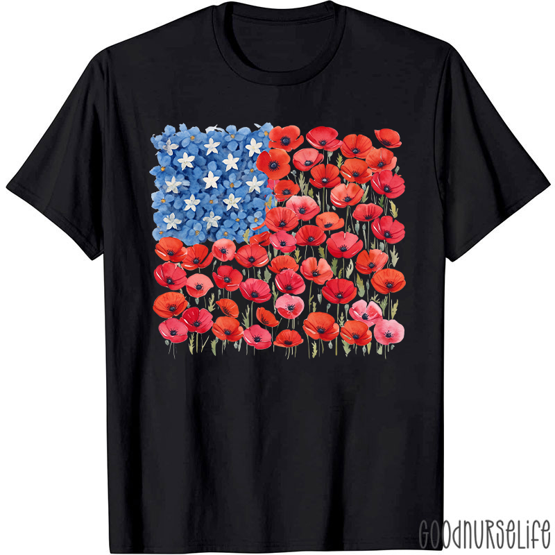 Floral USA Flag 250th Anniversary Nurse T-Shirt