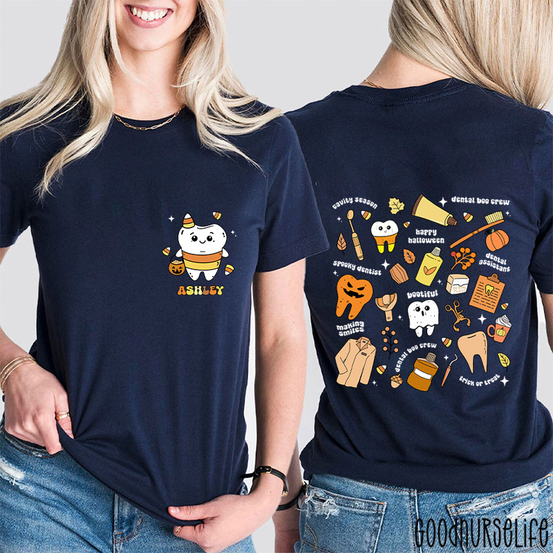 Personalized Halloween Spooky And Cute Dental Two Sided T-Shirt