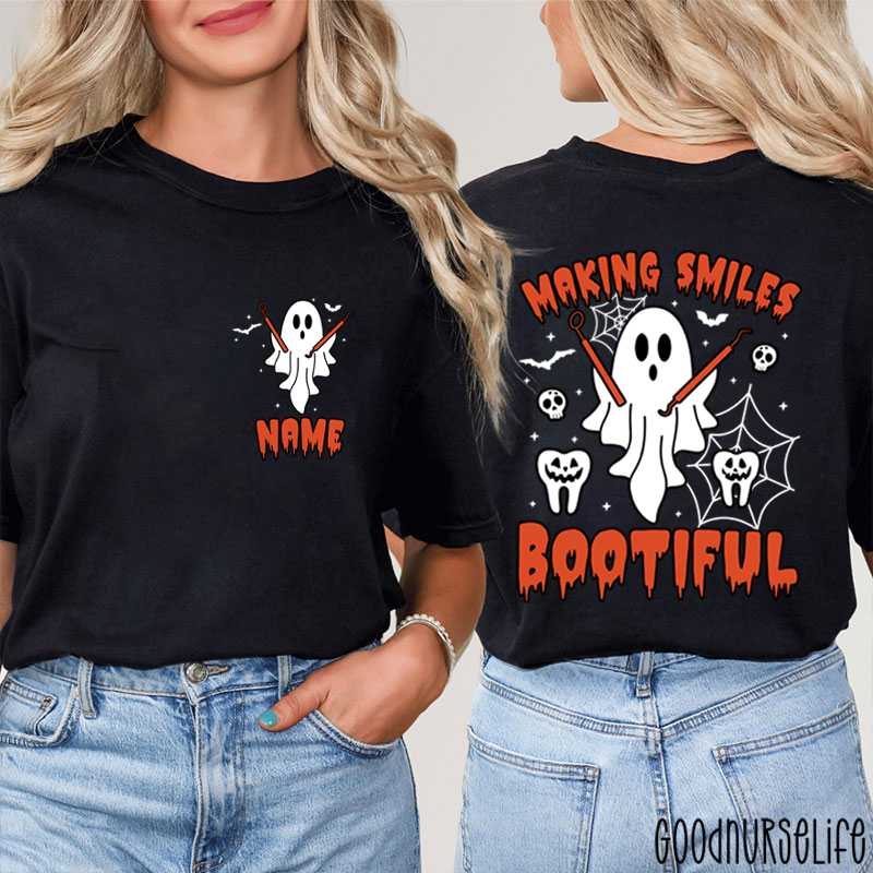 Personalized Making Smiles Bootiful Halloween Dental Ghost Two Sided T-Shirt